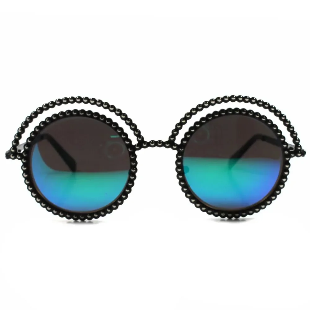 Elegant Celebrity Fashion Vintage Green Lens Womens Designer Round Sunglasses